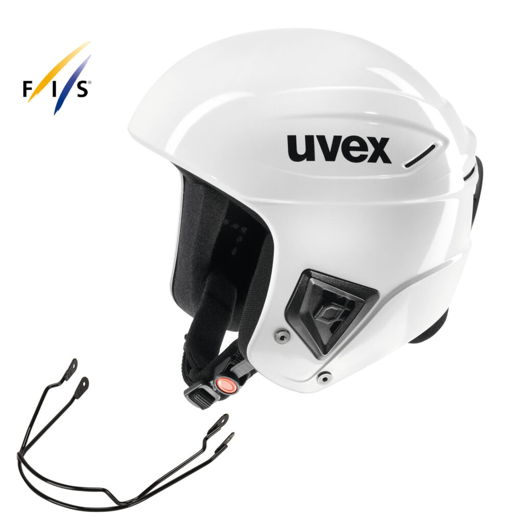 Competition Ski Helmet With Uvex Race+ Chinstrap White Ski Helmets UK