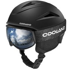 Odoland Ski Helmet with VLT 18% Ski Goggles for Skiing and Snowboard, Light Weight and Adjustable Ventilation Snow Helmet with Warm Fluffy Earpads for Men Women Adult and Youth, Black M